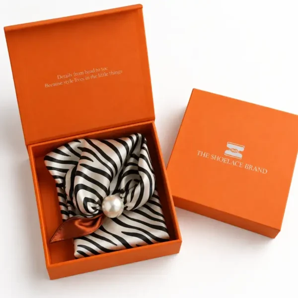 Zebra print scarf with black pattern and rust-brown detail